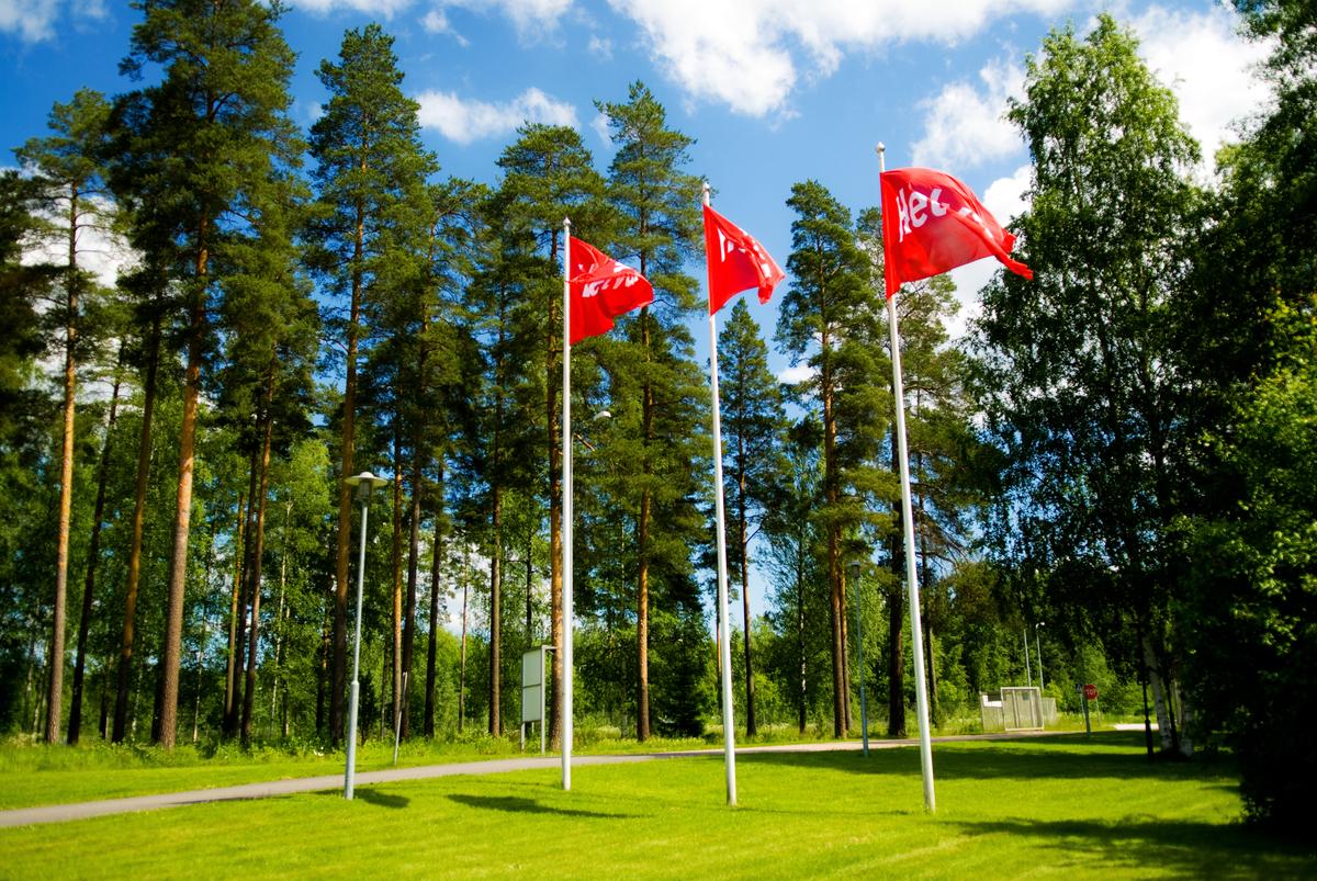 Helvar flags outside Karkkila factory during summer